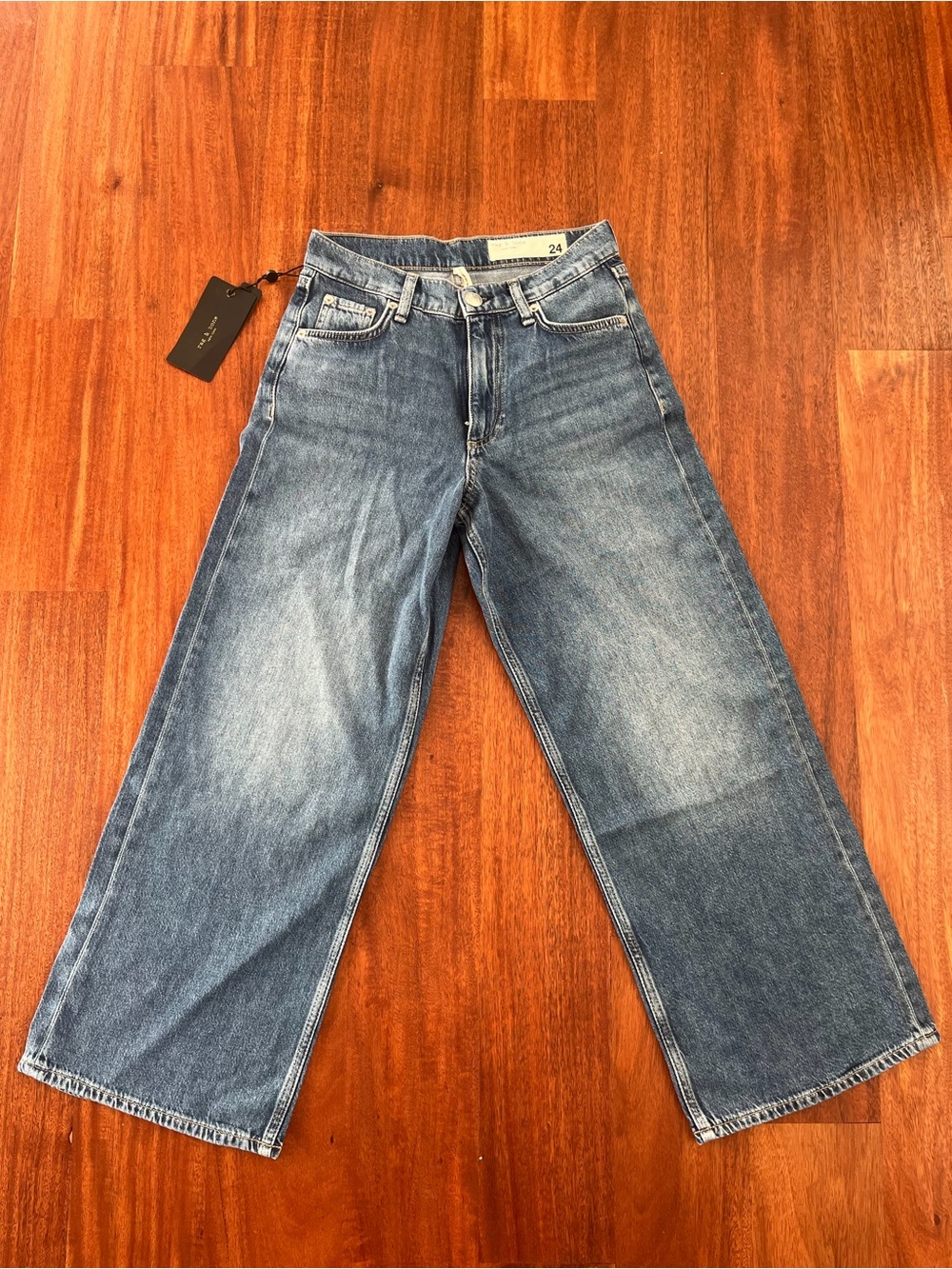 rag & bone High-Rise Jeans in Mid Blue Wash
